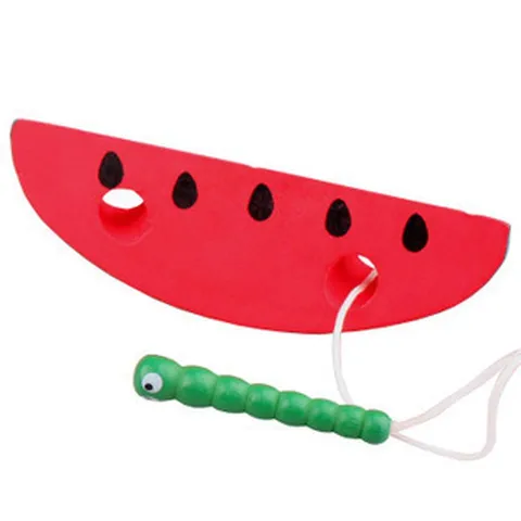 Hölzernes Frucht Perlen Einfädeln Spiel Frühes Lernspielzeug Apfel Wassermelone Birne Form Kleinkind Kinder Puzzle Spielzeug Geschenk