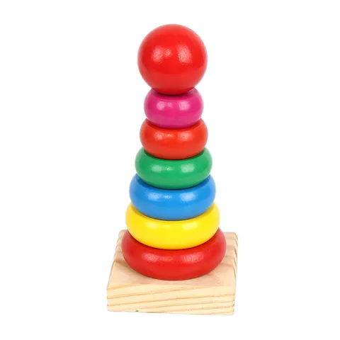 Hölzernes Regenbogen Stapelringe Spielzeug Kleinkind Pädagogischer Stapelturm Buntes Holz Lernspielzeug Für Kinder Baby