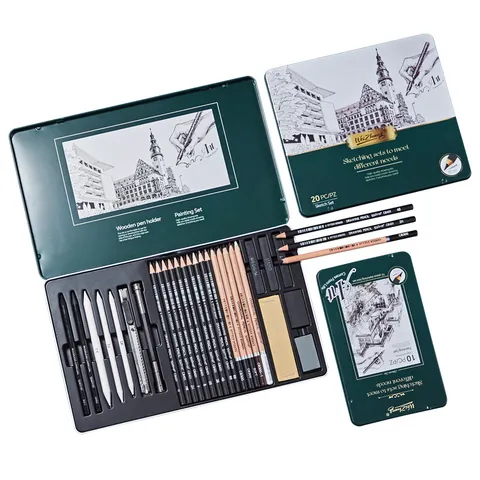 Professional Sketching Pencil Set Charcoal Pencils Drawing Art Supplies Kit with Metal Box for Artists