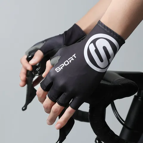 Mens Half Finger Cycling Gloves Breathable Polyester Anti Slip Shock Absorbing Sports Gloves For Outdoor Cycling Fitness