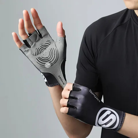 Mens Half Finger Cycling Gloves Breathable Polyester Anti Slip Shock Absorbing Sports Gloves For Outdoor Cycling Fitness