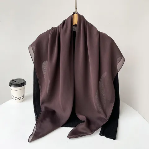 Solid Color Square Scarf For Women Lightweight Breathable Turkish Gauze Headscarf Fashion Hijab Shawl