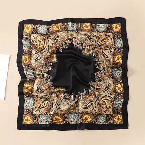Women Vintage Paisley Print Satin Square Scarf Lightweight Classic Neck Scarf Fashion Headband Hair Scarf For Daily Wear