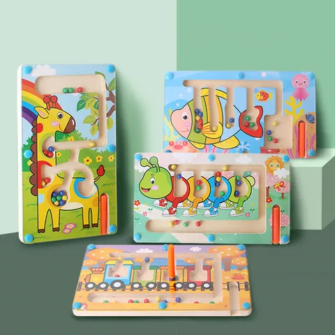 Hölzernes Magnetisches Labyrinth Spielzeug Kinder Pädagogisches Konzentrations Training Perlen Brettspiel Kleinkind Frühes Lernen Puzzle Spielzeug