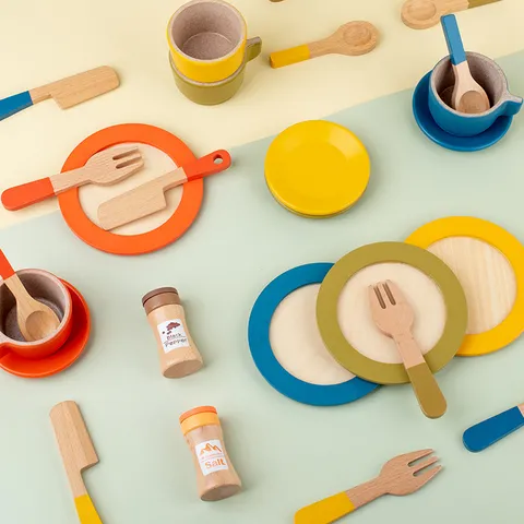 Set da Tè Pomeridiano in Legno per Bambini Gioco di Ruolo Cucina Giocattolo Simulazione Cibo Torta Dessert Stoviglie Giocattolo per Ragazze