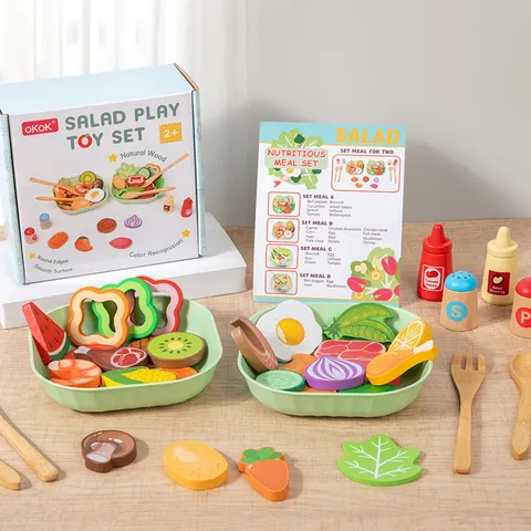 Hölzernes Simulations-Gemüsesalat Rollenspiel Küche Spielzeug Kinder Pädagogisches Lebensmittel Kochen Spielzeug Set