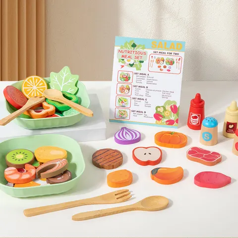 Hölzernes Simulations-Gemüsesalat Rollenspiel Küche Spielzeug Kinder Pädagogisches Lebensmittel Kochen Spielzeug Set