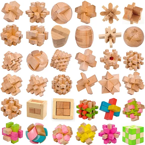 Cerradura Kongming de Madera Juguete de Rompecabezas Educativo para Niños Rompecabezas Cubo Mágico Entrelazado Juguete Alivio del Estrés