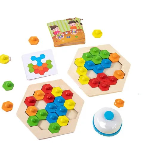 Kids Educational Wooden Hexagon Puzzle Board Game Logical Thinking Training Toy Parent Child Interactive Tabletop Toy