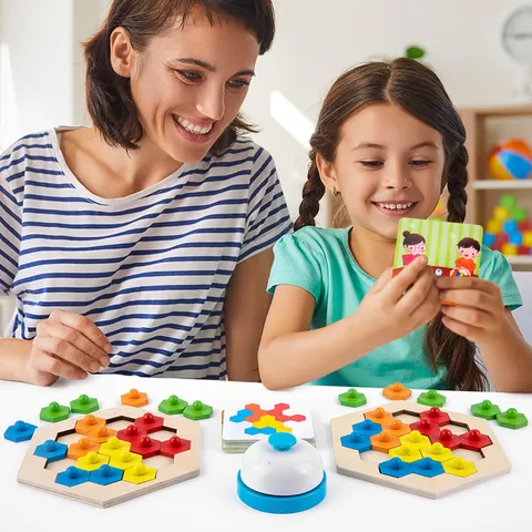 Kids Educational Wooden Hexagon Puzzle Board Game Logical Thinking Training Toy Parent Child Interactive Tabletop Toy