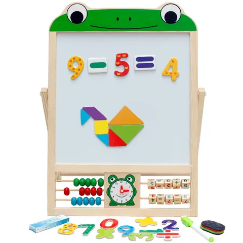 Wooden Kids Drawing Board Double Sided Magnetic Learning Writing Board Educational Toy Frog Bear Style Kids Easel