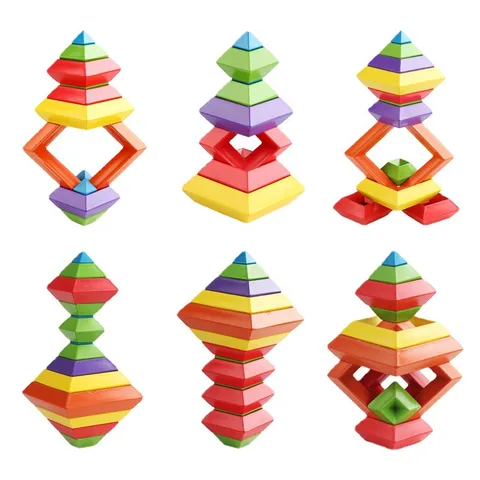 Enfants Pyramide De Sagesse En Bois Blocs De Construction Casse-Tête Jouet Éducatif