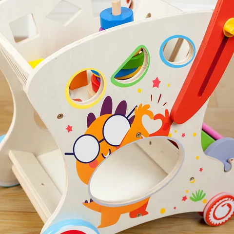 Wooden Baby Walker Toy Multi Functional Push Cart Toddler Walking Aid With Shape Sorting Blocks And Storage For Kids