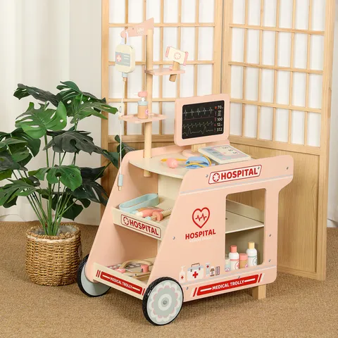 Kids Wooden Pretend Play Medical Trolley Doctor Simulation Injection Medical Supplies Toy Set Toddler Role Play Gift