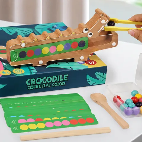 Hölzernes Krokodil Fütterung Perlen Clip Spiel Montessori Lernspielzeug Farbansortierung Feinmotorik Lernspielzeug Für Kinder