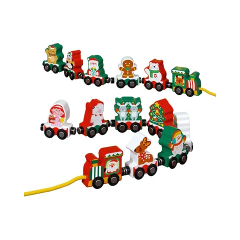 Tren de Navidad Magnético de Madera Juguete Educación Temprana Conjunto de Tren de Arrastre Regalo de Vacaciones