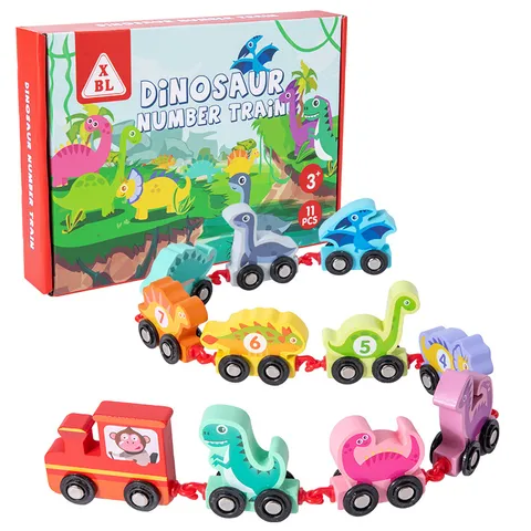 Juguete de Tren de Madera de Dinosaurio con Números Niños Educación Temprana Bloques de Construcción de Arrastre Juguete de Aprendizaje