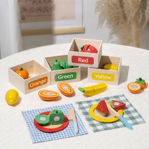 Wooden Fruit Classification Cutting Toy Set Kids Kitchen Pretend Play Educational Montessori Learning Toy