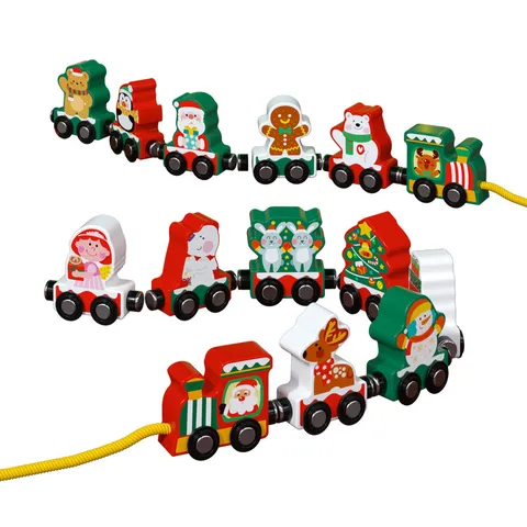 Hölzernes Magnetisches Weihnachts-Zug-Spielzeug Frühe Bildung Ziehen Zug Set Kinder Kleinkind Urlaubsgeschenk