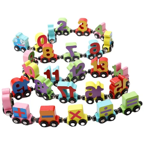 Jouet de Train Magnétique en Bois Chiffres et Lettres Jouet d'Apprentissage Éducatif Montessori pour Tout-Petits Garçons et Filles