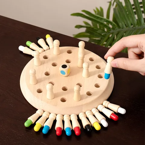 Children Wooden Color Memory Chess Game Board Educational Concentration Training Toy