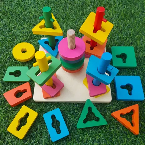 Hölzerne Geometrische Form Sortierung Stapelspielzeug Montessori Pädagogisches Lernen Farbenerkennung Puzzle Spielzeug Für Kleinkinder Kinder