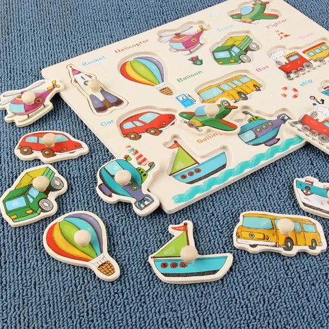 Hölzernes Montessori Puzzle Brett Frühes Lernen Lernspielzeug Alphabet Tier Verkehr Hand Greifbrett Für Kinder