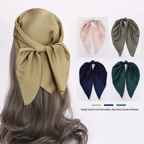 Women's Solid Color Satin Scarf Square Scarf Elegant Neck Scarf Head Band Hair Accessory