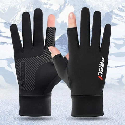 Men's Ice Silk Sun Protection Gloves UV Protection Touch Screen Anti-Slip Half Finger Outdoor Driving Fishing Riding Gloves