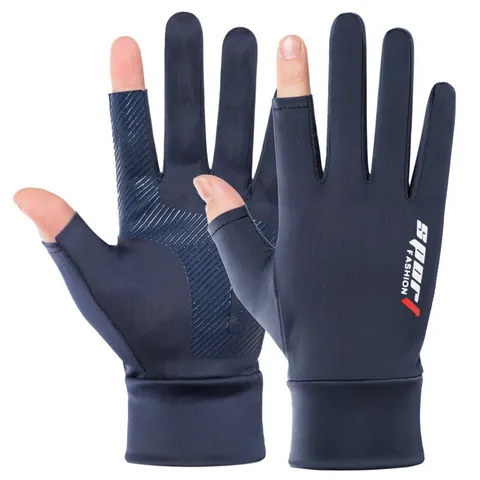 Men's Ice Silk Sun Protection Gloves UV Protection Touch Screen Anti-Slip Half Finger Outdoor Driving Fishing Riding Gloves