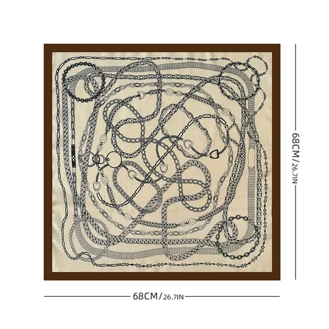 Women's Fashion Chain Print Square Scarf Silk Feel Herringbone Twill Sun Protection Head Scarf Elegant Neck Scarf