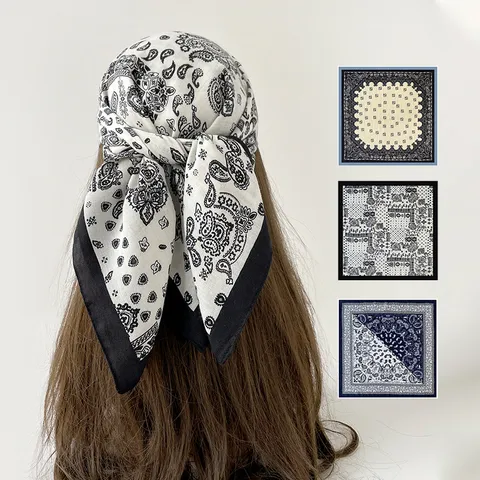 Women Fashion Paisley Print Square Scarf Vintage Twill Head Scarf Neck Kerchief Elegant Shawl Wrap For Daily Commute