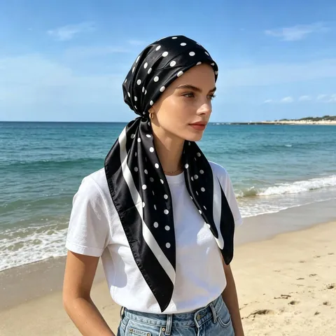 Women Satin Turban Hat Elegant Printed Head Wrap Summer Sun Protection Elastic Cap Fashion Hair Accessories