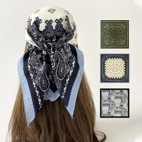 Women Fashion Paisley Print Square Scarf Lightweight Satin Neck Head Scarf Shawl