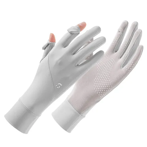 Women Ice Silk Sun Protection Gloves Summer Thin Breathable Fingerless Anti UV Driving Outdoor Long Sunshade Gloves