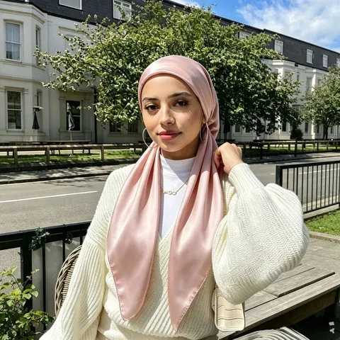 Women Satin Turban Headscarf Solid Color Breathable Islamic Hijab Fashion Head Wrap Versatile Sun Protection Head Cover Daily