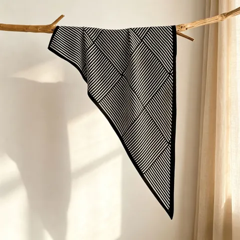 Women Fashion Satin Scarf Geometric Striped Triangle Shawl Lightweight Silk Feel Head Scarf For Daily Commute Outdoor