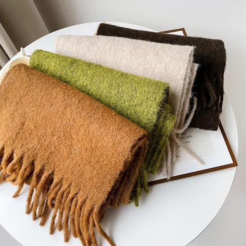 Women Winter Warm Mohair Scarf Solid Color Tassels Long Shawl Fashion Casual Soft Neck Wrap Winter Accessories