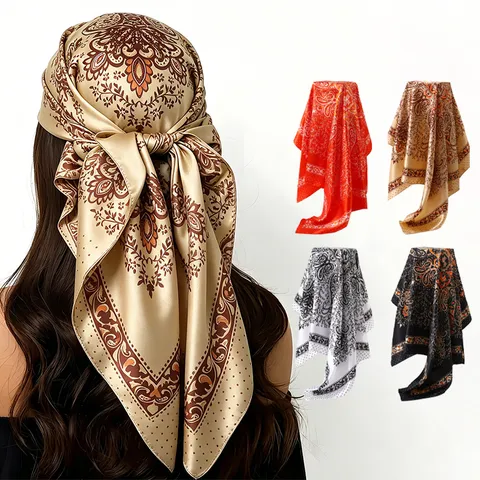 Women's Vintage Paisley Floral Square Scarf Satin Lightweight Head Scarf Neck Scarf Shawl For Summer Daily