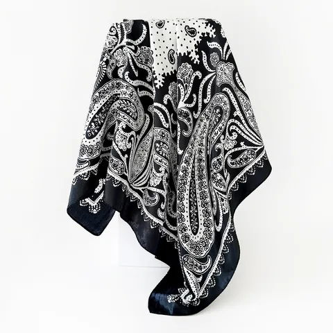 Women Fashion Paisley Print Satin Square Scarf Vintage Lightweight Head Scarf Shawl For Outdoor Sun Protection