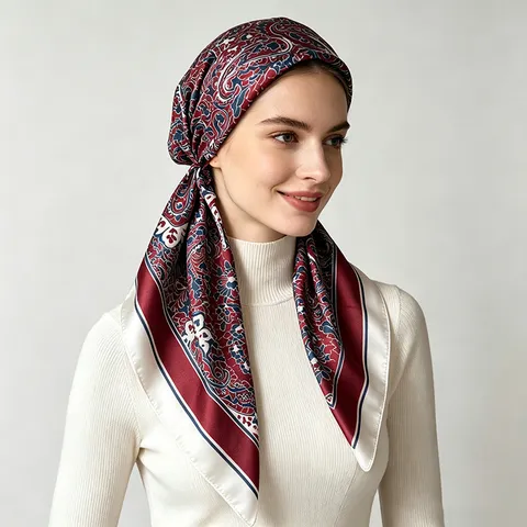 Women Satin Paisley Print Silk Scarf Cap Summer Sun Protection Head Wrap Casual Elegant Elastic Turbans Headwear