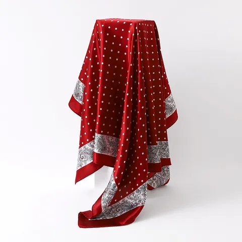 Women Fashion Satin Square Scarf Polka Dot Paisley Print Lightweight Silk Feel Headscarf Shawl For Daily Wear Travel