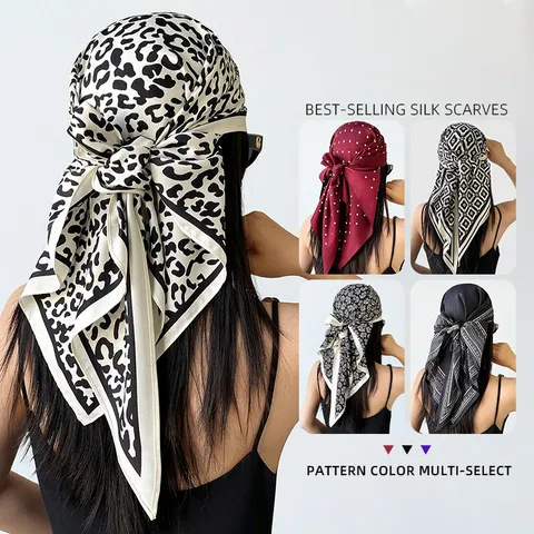 Women's Fashion Leopard Paisley Print Satin Triangle Scarf Vintage Lightweight Head Scarf Neckerchief Shawl Hair Band