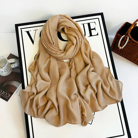Solid Color Imitation Cotton Linen Scarf Long Shawl Lightweight Breathable Headscarf Fashion Hijab Wrap For Women
