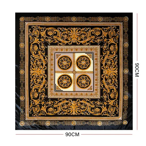 Vrouwen Retro Barok Print Satijn Vierkante Sjaal Mode Luxe Zijde Gevoel Haar Sjaal Chique Hoofddoek Voor Dames