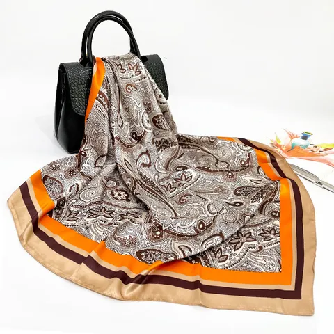 Women Paisley Printed Satin Square Scarf Elegant Vintage Silk Feel Head Scarf Fashion Neck Scarves For Ladies Daily Wear
