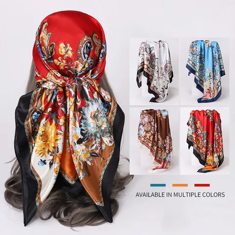 Retro Floral Paisley Square Scarf For Women Fashion Satin Polyester Neck Scarf Elegant Vintage Head Scarf Shawl