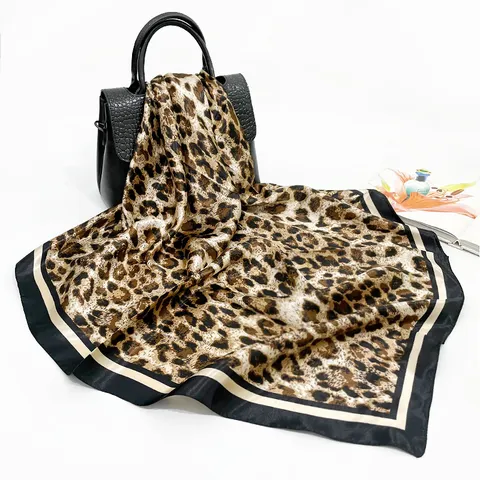 Women Fashion Satin Square Scarf Leopard Print Polka Dot Printed Polyester Head Scarf Elegant Neck Scarf For Ladies