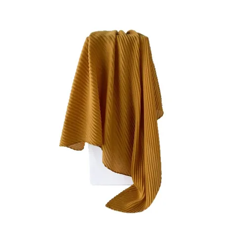 Solid Color Cotton Linen Pleated Square Scarf Women Sun Protection Headscarf Fashion Casual Neck Scarf Shawl