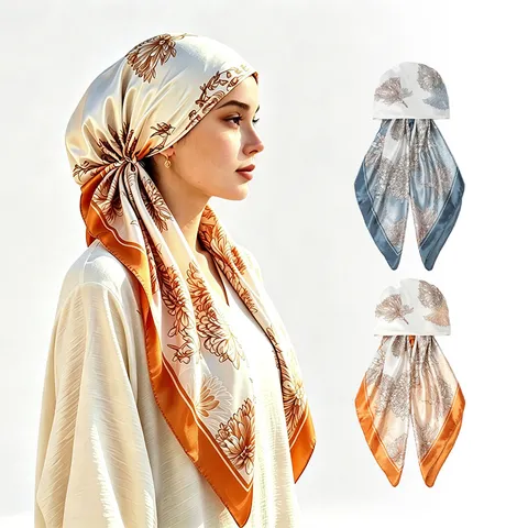 Women Satin Floral Paisley Print Square Scarf Fashion Head Wrap Versatile Sun Protection Hair Cover Headwear Accessory